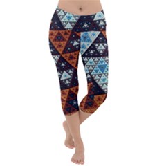 Fractal Triangle Geometric Abstract Pattern Lightweight Velour Capri Yoga Leggings