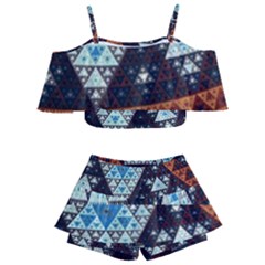 Fractal Triangle Geometric Abstract Pattern Kids  Off Shoulder Skirt Bikini