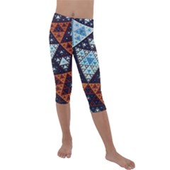 Fractal Triangle Geometric Abstract Pattern Kids  Lightweight Velour Capri Leggings 