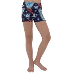 Fractal Triangle Geometric Abstract Pattern Kids  Lightweight Velour Yoga Shorts