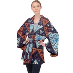 Fractal Triangle Geometric Abstract Pattern Long Sleeve Velvet Kimono 