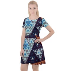Fractal Triangle Geometric Abstract Pattern Cap Sleeve Velour Dress 