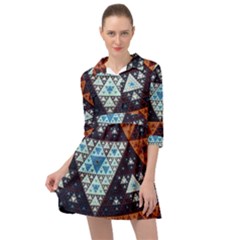 Fractal Triangle Geometric Abstract Pattern Mini Skater Shirt Dress by Cemarart