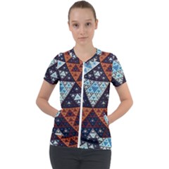 Fractal Triangle Geometric Abstract Pattern Short Sleeve Zip Up Jacket