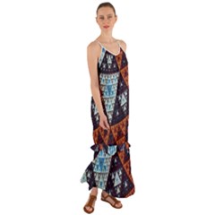 Fractal Triangle Geometric Abstract Pattern Cami Maxi Ruffle Chiffon Dress