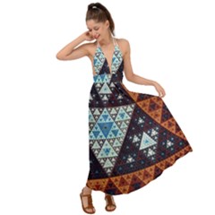 Fractal Triangle Geometric Abstract Pattern Backless Maxi Beach Dress