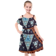 Fractal Triangle Geometric Abstract Pattern Kids  Cut Out Shoulders Chiffon Dress