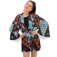 Fractal Triangle Geometric Abstract Pattern Long Sleeve Kimono