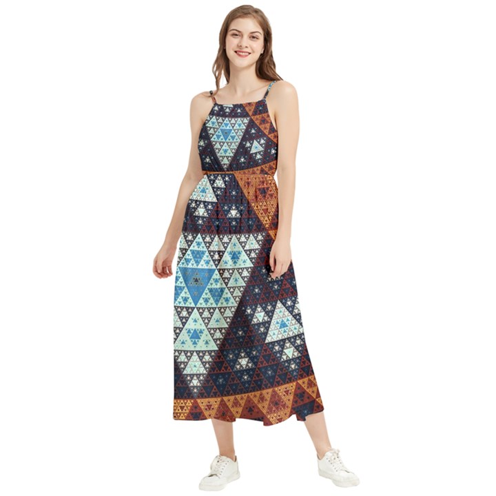 Fractal Triangle Geometric Abstract Pattern Boho Sleeveless Summer Dress