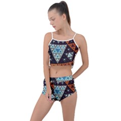 Fractal Triangle Geometric Abstract Pattern Summer Cropped Co-ord Set by Cemarart
