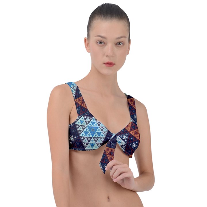 Fractal Triangle Geometric Abstract Pattern Front Tie Bikini Top