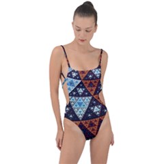 Fractal Triangle Geometric Abstract Pattern Tie Strap One Piece Swimsuit