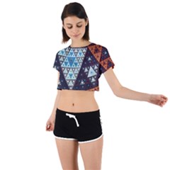 Fractal Triangle Geometric Abstract Pattern Tie Back Short Sleeve Crop T-shirt