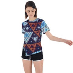 Fractal Triangle Geometric Abstract Pattern Asymmetrical Short Sleeve Sports T-shirt