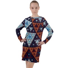 Fractal Triangle Geometric Abstract Pattern Long Sleeve Hoodie Dress