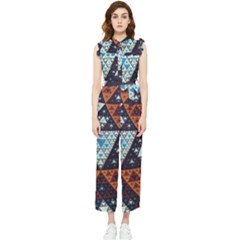 Fractal Triangle Geometric Abstract Pattern Women s Frill Top Chiffon Jumpsuit by Cemarart