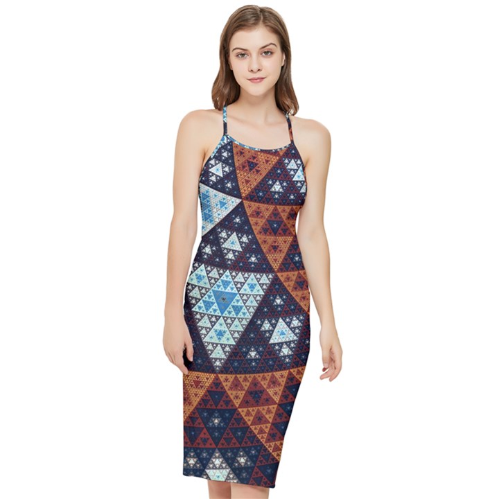 Fractal Triangle Geometric Abstract Pattern Bodycon Cross Back Summer Dress