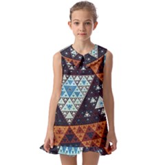 Fractal Triangle Geometric Abstract Pattern Kids  Pilgrim Collar Ruffle Hem Dress