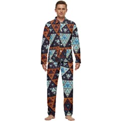 Fractal Triangle Geometric Abstract Pattern Men s Long Sleeve Velvet Pocket Pajamas Set