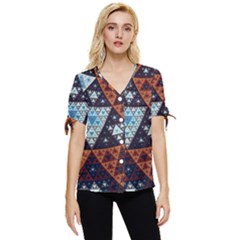 Fractal Triangle Geometric Abstract Pattern Bow Sleeve Button Up Top
