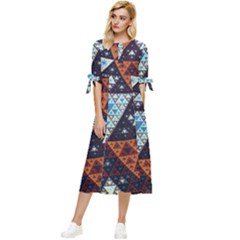 Fractal Triangle Geometric Abstract Pattern Bow Sleeve Chiffon Midi Dress