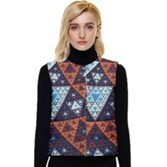 Fractal Triangle Geometric Abstract Pattern Women s Button Up Puffer Vest