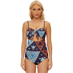 Fractal Triangle Geometric Abstract Pattern Knot Front One-piece Swimsuit