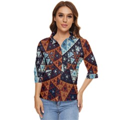 Fractal Triangle Geometric Abstract Pattern Women s Quarter Sleeve Pocket Shirt