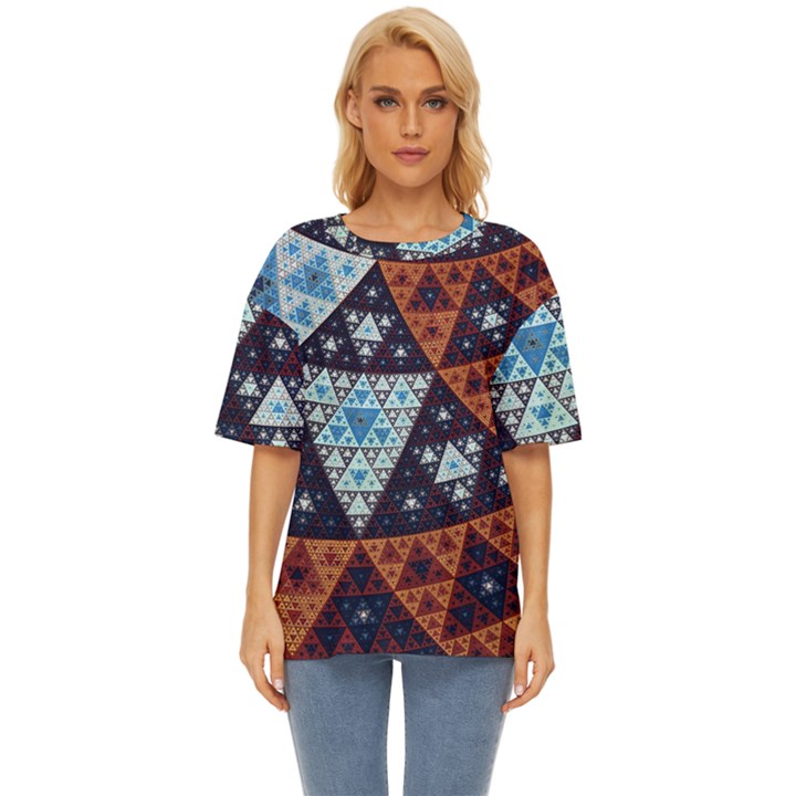 Fractal Triangle Geometric Abstract Pattern Oversized Basic T-Shirt