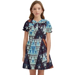 Fractal Triangle Geometric Abstract Pattern Kids  Bow Tie Puff Sleeve Dress