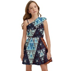 Fractal Triangle Geometric Abstract Pattern Kids  One Shoulder Party Dress