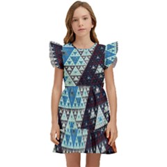 Fractal Triangle Geometric Abstract Pattern Kids  Winged Sleeve Dress