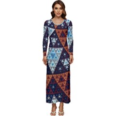 Fractal Triangle Geometric Abstract Pattern Long Sleeve Longline Maxi Dress