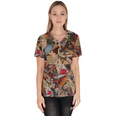 Background Embroidery Pattern Stitches Abstract Women s V-neck Scrub Top by Ket1n9