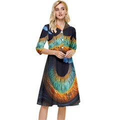 Eye Bird Feathers Vibrant Classy Knee Length Dress