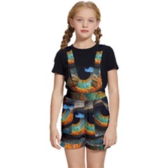 Eye Bird Feathers Vibrant Kids  Short Overalls by Hannah976