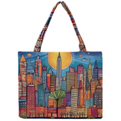 City New York Nyc Skyscraper Skyline Downtown Night Business Urban Travel Landmark Building Architec Mini Tote Bag by Posterlux