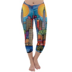 City New York Nyc Skyscraper Skyline Downtown Night Business Urban Travel Landmark Building Architec Capri Winter Leggings 