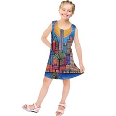 City New York Nyc Skyscraper Skyline Downtown Night Business Urban Travel Landmark Building Architec Kids  Tunic Dress