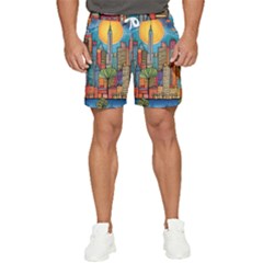 City New York Nyc Skyscraper Skyline Downtown Night Business Urban Travel Landmark Building Architec Men s Runner Shorts