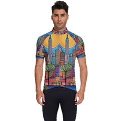 City New York Nyc Skyscraper Skyline Downtown Night Business Urban Travel Landmark Building Architec Men s Short Sleeve Cycling Jersey by Posterlux