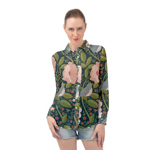 Spring Design With Watercolor Flowers Long Sleeve Chiffon Shirt by AlexandrouPrints