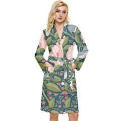 Spring Design With Watercolor Flowers Long Sleeve Velvet Robe by AlexandrouPrints