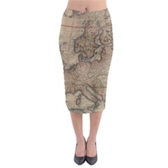 Old Vintage Classic Map Of Europe Midi Pencil Skirt