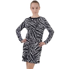 Monochrome Mirage Long Sleeve Hoodie Dress by dflcprintsclothing