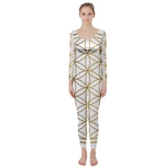 Gold Flower Of Life Sacred Geometry Long Sleeve Catsuit