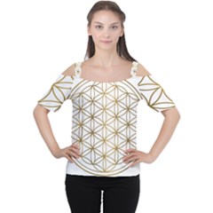 Gold Flower Of Life Sacred Geometry Cutout Shoulder T-shirt