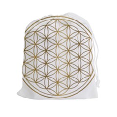 Gold Flower Of Life Sacred Geometry Drawstring Pouch (2xl) by Maspions