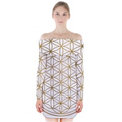 Gold Flower Of Life Sacred Geometry Long Sleeve Off Shoulder Dress