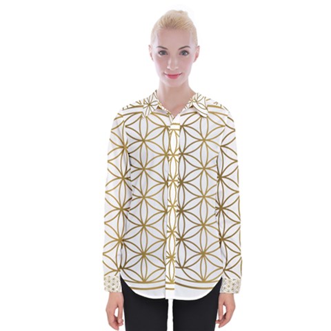 Gold Flower Of Life Sacred Geometry Womens Long Sleeve Shirt by Maspions